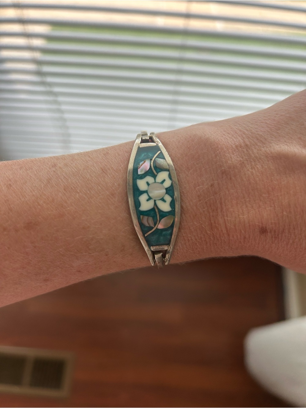 Blue Floral Abalone Enamel Bangle